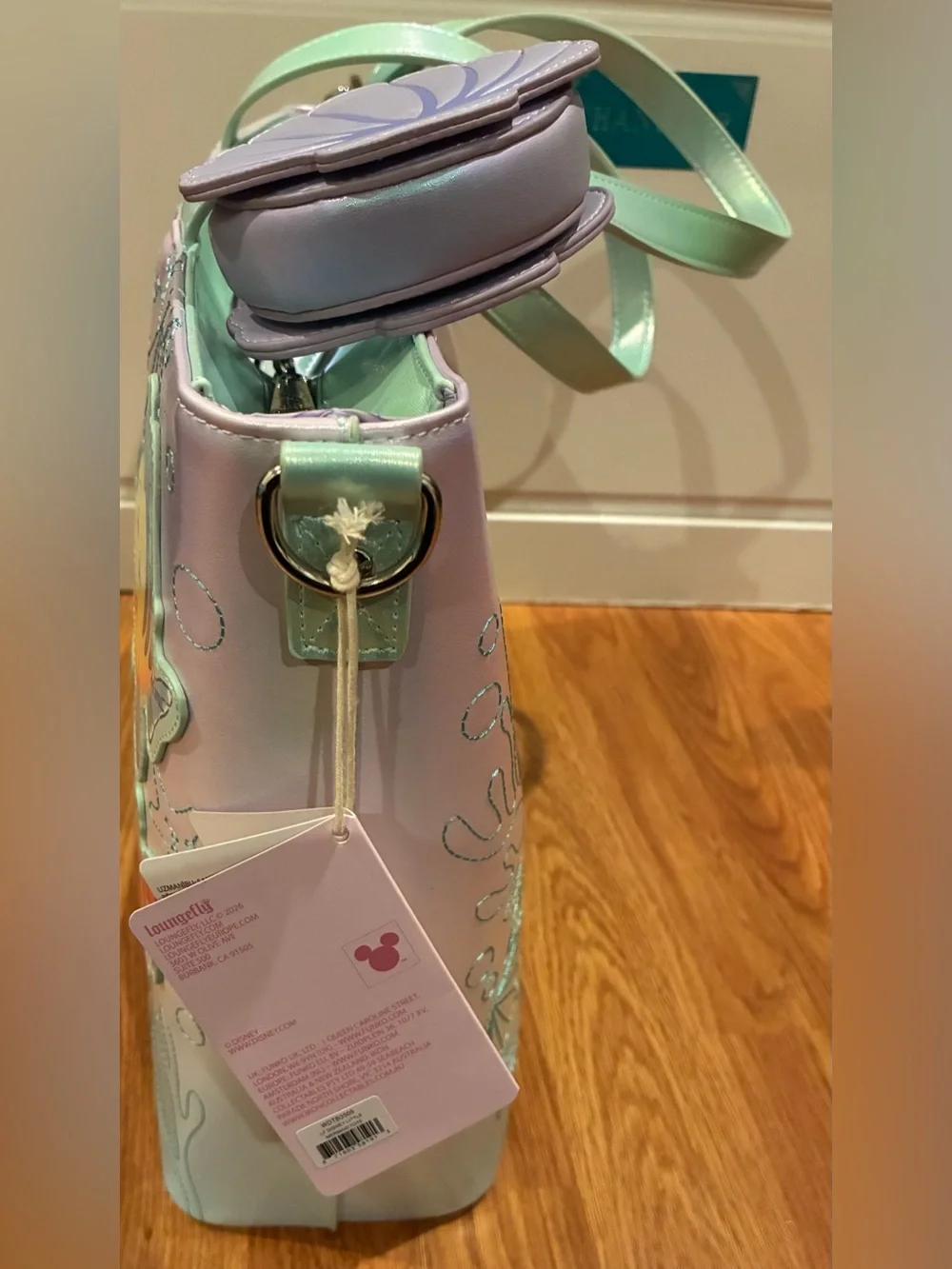 New Loungefly Iridescent Mermaid Ariel Tote in Mint and Red